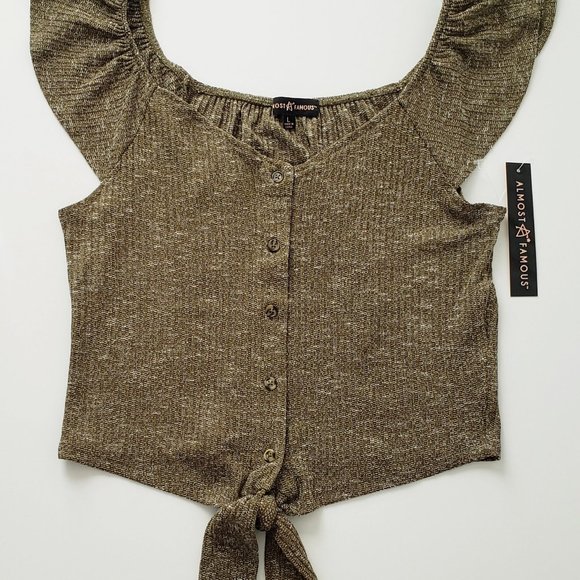 ALMOST FAMOUS Button Front Tie Top - Picture 5 of 8